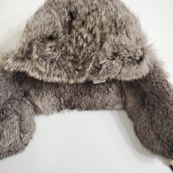 CROWN CAP Rabbit Fur Aviator Trapper Hat Large White Grey Unisex - Picture 7 of 10